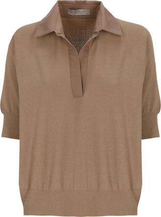 D.exterior Brown V-Neck Viscose Polo Shirt