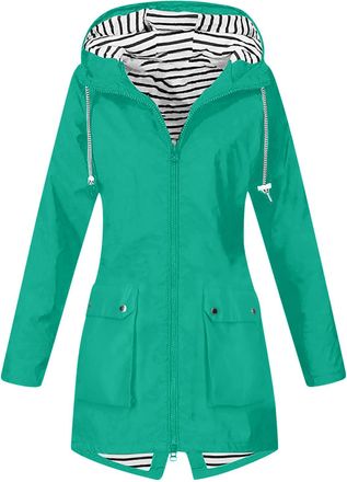 Generic womens jackets Rain Coats for Women Uk Plain Outdoor Plus Size Hooded Waterproof Jacket Raincoats Long Sleeve Autumu Winter Clothes Hiking Outerwear,G