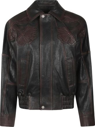 Golden Goose Bomberjack met bloemenborduurwerk - Dames - Leren en Su&egrave;de Jassen - Bruin - L - Katoen - Jassen