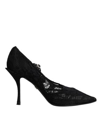 Dolce & Gabbana Black Lace Crystals Mary Jane Pumps Womens Shoes