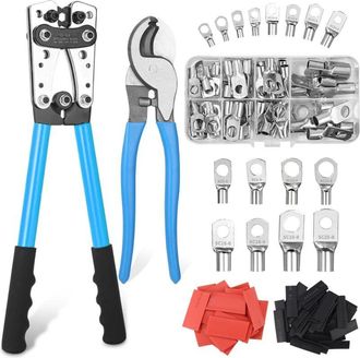 OEM Herramienta De Crimpado Para Cables De Bater&iacute;a Grandes De 10-1/0 Awg (6/10/16/25/35/50 Mm&sup2;), 8 Tama&ntilde;os, 60 Terminales De Anillo De Cobre, Alicates De 