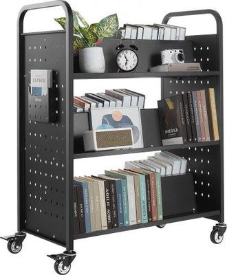 OEM Carro Para Libros De 3 Niveles Estanter&iacute;a De Libros Con Ruedas 97 X 51,5 X 122,5 Cm Estante De Almacenamiento En Forma De W Doble Cara Carro Rodante P