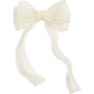 BP. Faux Pearl Trim Chiffon Bow Barrette in Ivory at Nordstrom