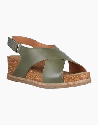 Josef Seibel Womens Eden 01 Womens Wedge Sandals - Olive Leather - Size: 6.5