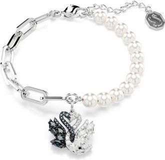 Swarovski Swan Mixed Crystal Pearl Bracelet in Black/Silver at Nordstrom