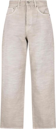 Haikure Beige Wide-Leg Cotton Denim Straight Jeans