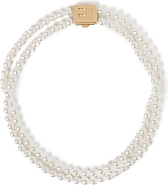 Miu Miu double-strand faux-pearl choker - women - Brass/Resin - S - White
