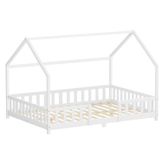 ML Design Ml-design Cama Infantil 140x200cm Blanco, Con Protecci&oacute;n Antica&iacute;da, Techo Y Somier, Estructura Listones De Madera De Maciza De Pino Lecho De Suelo Mon