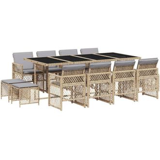 vidaXL Set Comedor De Jard&iacute;n Con Cojines 13 Pzas Rat&aacute;n Sint&eacute;tico Beige Vidaxl