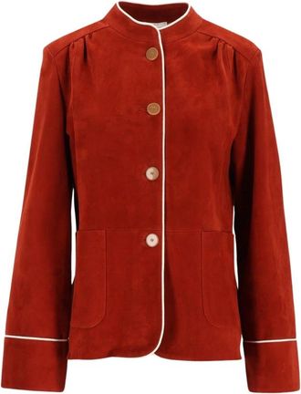 Forte_Forte Suede Band Collar Jacket - Dames - Leren en Su&egrave;de Jassen - Oranje - S - Su&egrave;de - Jassen
