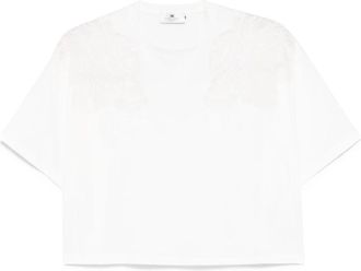 Elisabetta Franchi Maglia Gesso 270 - Dames - T-shirts - Wit - XS - Katoen - Tops
