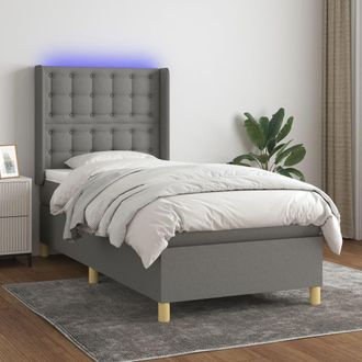 vidaXL Vidaxl - Cama Box Spring Colch&oacute;n Y Luces Led Tela Gris Oscuro 100x200 Cm