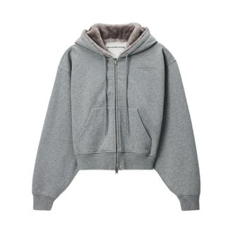 Alexander Wang Sudadera con cremallera y capucha de piel sint&eacute;tica - Sweatshirts & Hoodies - Mujer - Gris - M