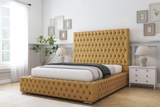 Comfort Beds Ambassador Plush Bed Frame With Mattress-50 Upholstered in Mustard | Size: Single