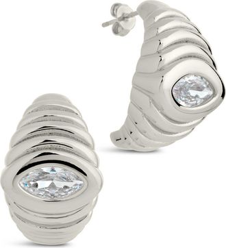 Sterling Forever Cubic Zirconia Croissant Hoop Earrings in Silver at Nordstrom Rack