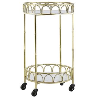 Beliani Carro De Cocina Marco De Hierro Dorado Tablero Efecto De M&aacute;rmol Glamour Carrito De Barra Con Ruedas Shafter