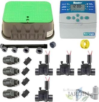 Hunter Kit Riego Automatico 4 Zonas 24v Hunter Para Tuberia 32mm Incluye Programador, Electrovalvulas Y Accesorios