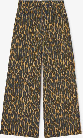 Ganni Green Baggy Jeans in Leopard Print - Size 24W/33L Organic Cotton