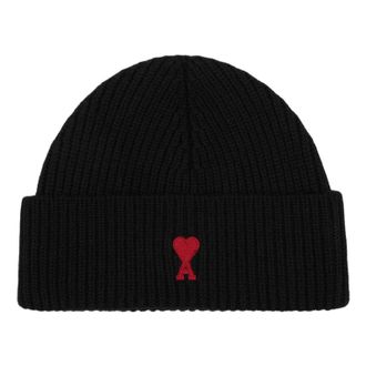 Ami FW25 Contrasted Ami De Coeur Wool Beanie Black BFUHA116-018-009