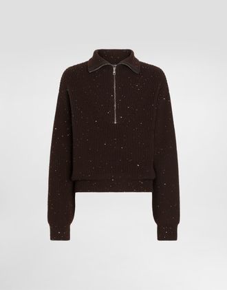 Dolce & Gabbana Wool Turtleneck Pullover With Sequins - Man Sweaters And Cardigans Brown Xxl