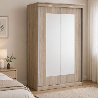 Dmora Guardarropa 2 Puertas Lesela, Armario Para Habitaci&oacute;n, 2 Estantes, 2 Puertas, 120x195h Cm, Roble Marr&oacute;n
