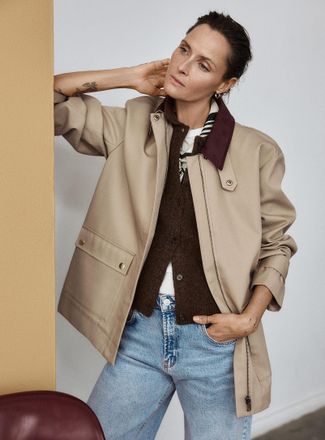 Contemporaine Womens Velvet-collar patch-pocket raincoat