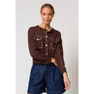Central Park West Dean Topstitch Sweater in Chocolate at Nordstrom, Size X-Large