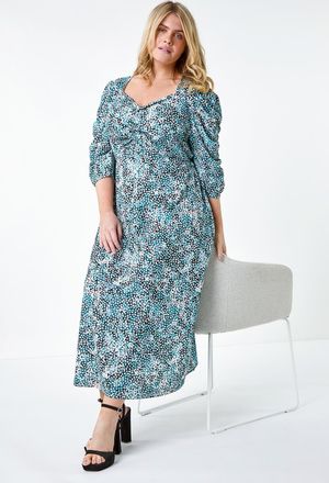 Roman Abstract Spot Ruched Midi Dress