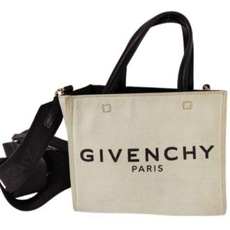 Givenchy Beige Black Canvas Leather Handbag Shoulder Bag Tote Bag (Pre-Owned)