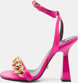 Versace Pink Satin Medusa Chain Ankle Strap Sandals