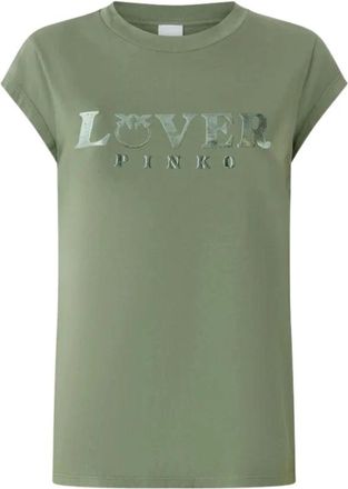 Pinko Pinko, Tops, Dames, Groen, XS, Katoen, Cotton Jersey T-shirt met Lover Print