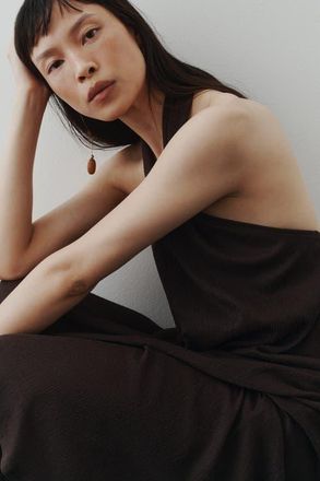 H&M Twist-detail Halterneck Dress in Dark Brown at Nordstrom, Size Xx-Large