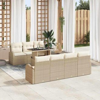 vidaXL Conjunto De Sof&aacute; De Jard&iacute;n Con Coj&iacute;n 8 Pcs Beige Polirat&aacute;n Vidaxl