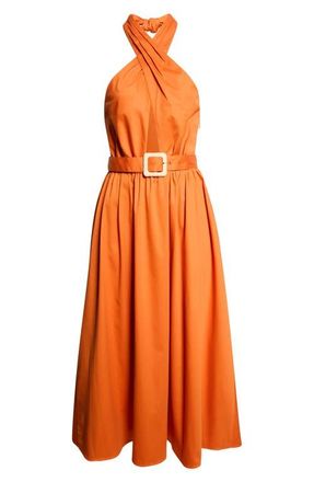 Reiss Rowe Belted Halter Maxi Dress in Orange at Nordstrom, Size 10 Us