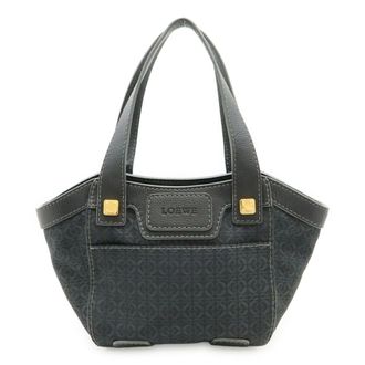Loewe Dark Gray Nylon Canvas Leather Shoulder Bag Tote Bag (Pre-Owned)