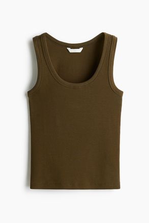 H&M Geripptes Tanktop - Dunkles Khakigr&uuml;n