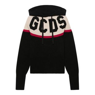 GCDS Hoodies, female, Multicolor, Size: S Logo Knit Cropped Hoodie