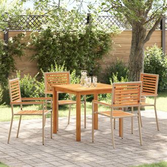 Berkfield Home 5 Piece Garden Dining Set Beige Poly Rattan Acacia