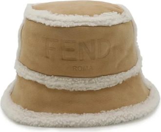 Fendi Pre-owned Accessories, female, Beige, Size: ONE SIZE Pre-owned Logo Shearling Bucket Hat Sheepskin Hat