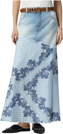 Pinko Pinko, Rokken, Dames, Blauw, M, Denim, Fuga Gonna Denim + Twill Stamp