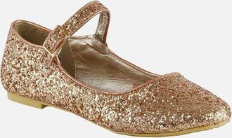 XY London Womens XY London Womens/Ladies Amanda Strappy Glitter Buckle Ballerina Flats - Gold - Size: 7