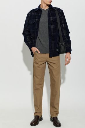 Burberry Corduroy Overshirt With Pockets, Mens, Navy Blue