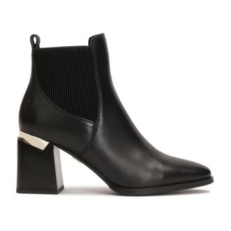 Kazar Schoenen, Dames, Zwart, 39 EU, Leer, Zwarte laarzen met een brede versierde hak