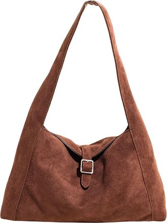 Generic Suede Shoulder Bags for Women Suede Tote Bag for Shopping Travel Daily (coffee)