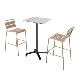 Oviala Juego de mesa alta laminada de hormig&oacute;n gris oscuro y 2 sillas topo