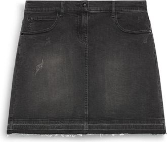 Fiorella Rubino Denim Minirok met Rafele Details - Dames - Spijkerrokken - Zwart - 3XL - Denim - Rokken