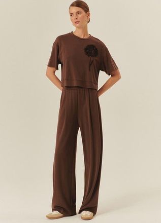 Exquise Kira Wide Leg Knit Pants in Brown at Nordstrom, Size Medium