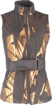 Escada Pre-owned Womens Metallic-Print Quilted Down Vest in Brown Polyamide Nylon - Size EU 36 (Womens)