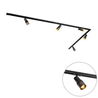 QAZQA Moderno Sistema De Iluminaci&oacute;n De Riel Moderno Con 5 Focos Negro Con Bronce Oscuro 1 Fase - Iconic Kohua Aluminio /acero /pl&aacute;stico Alargada Adecuado P