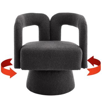 Urban Meuble Sill&oacute;n redondo giratorio 360&deg; en tela boucl&eacute; gris, dise&ntilde;o moderno